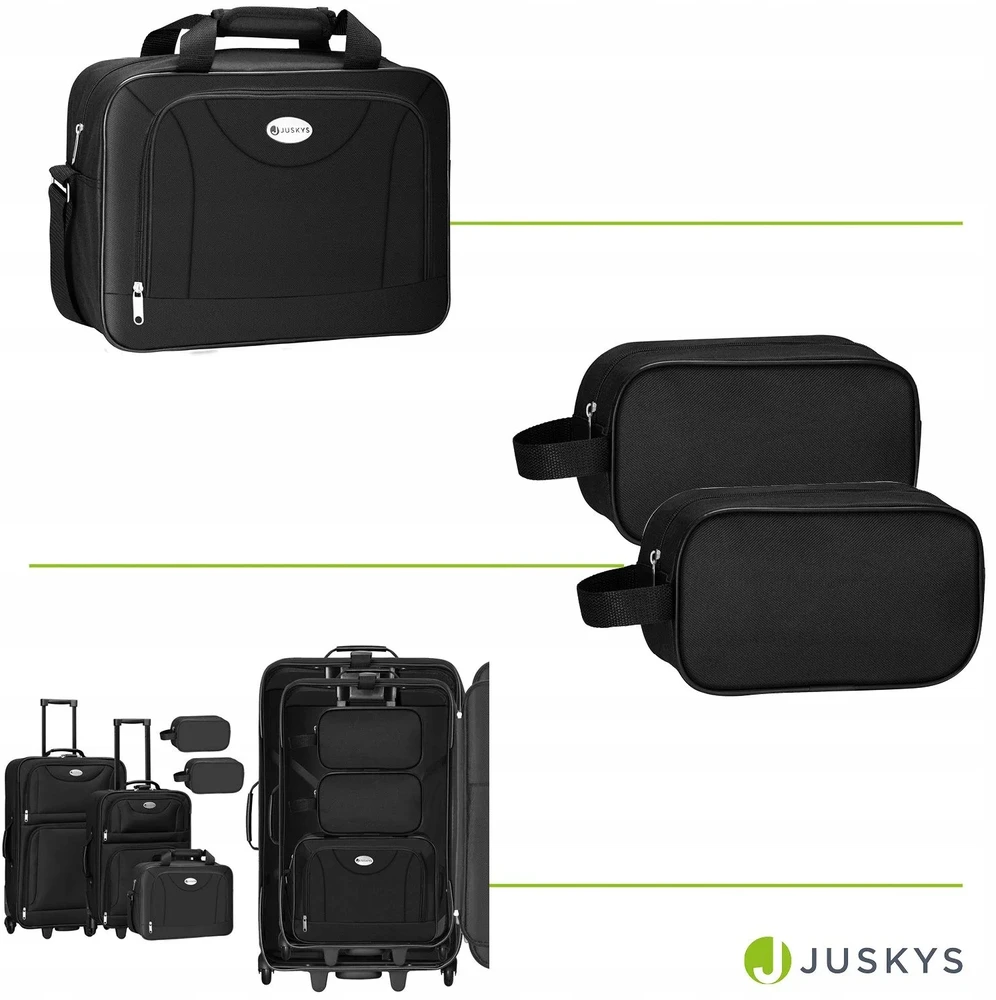 Juskys 5IN1 KELIONIŲ LAGAMINŲ ANT RATŲ RINKINYS Lagaminų KREPŠIAI JUODOS