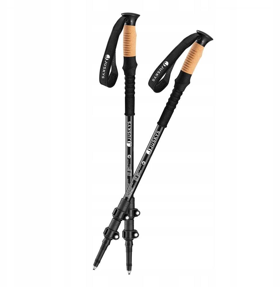 Juskys Trekking lazdų rinkinys, 2 vnt., reguliuojamas 65-135 cm, juodos spalvos