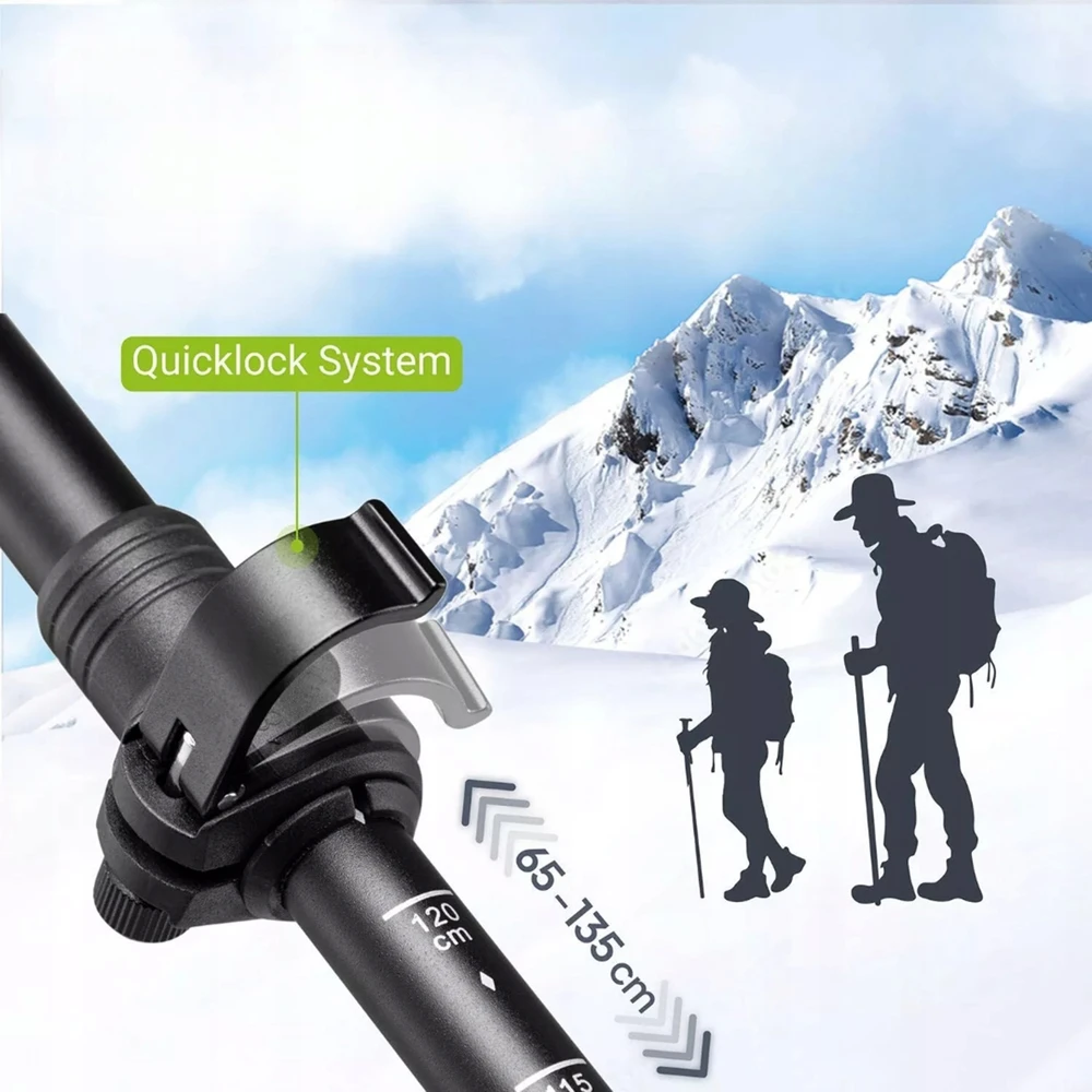Juskys Trekking lazdų rinkinys, 2 vnt., reguliuojamas 65-135 cm, juodos spalvos