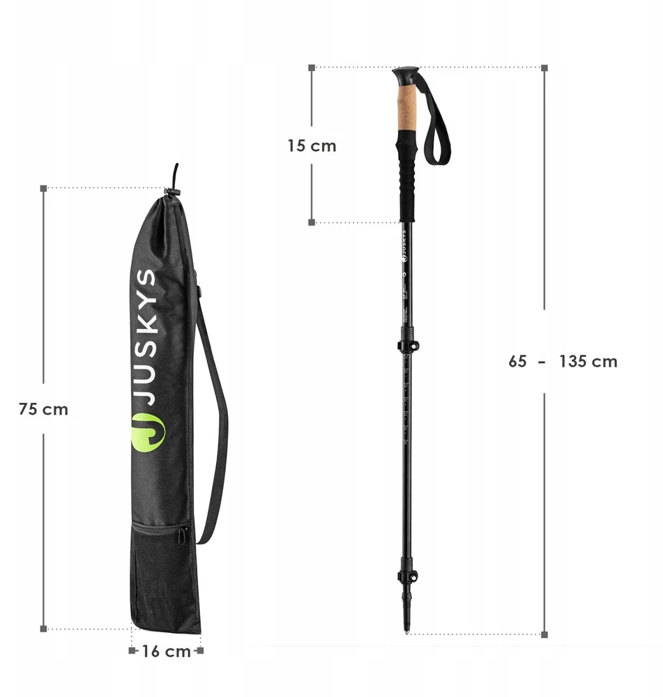 Juskys Trekking lazdų rinkinys, 2 vnt., reguliuojamas 65-135 cm, juodos spalvos