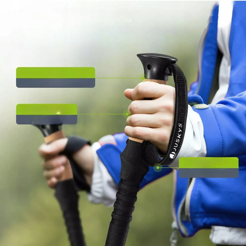 Juskys Trekking lazdų rinkinys, 2 vnt., reguliuojamas 65-135 cm, juodos spalvos