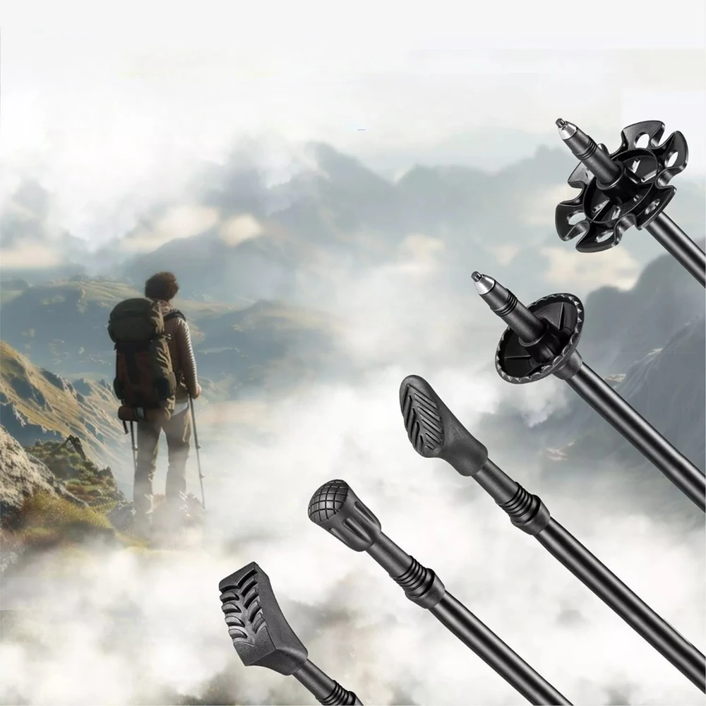 Juskys Trekking lazdų rinkinys, 2 vnt., reguliuojamas 65-135 cm, juodos spalvos