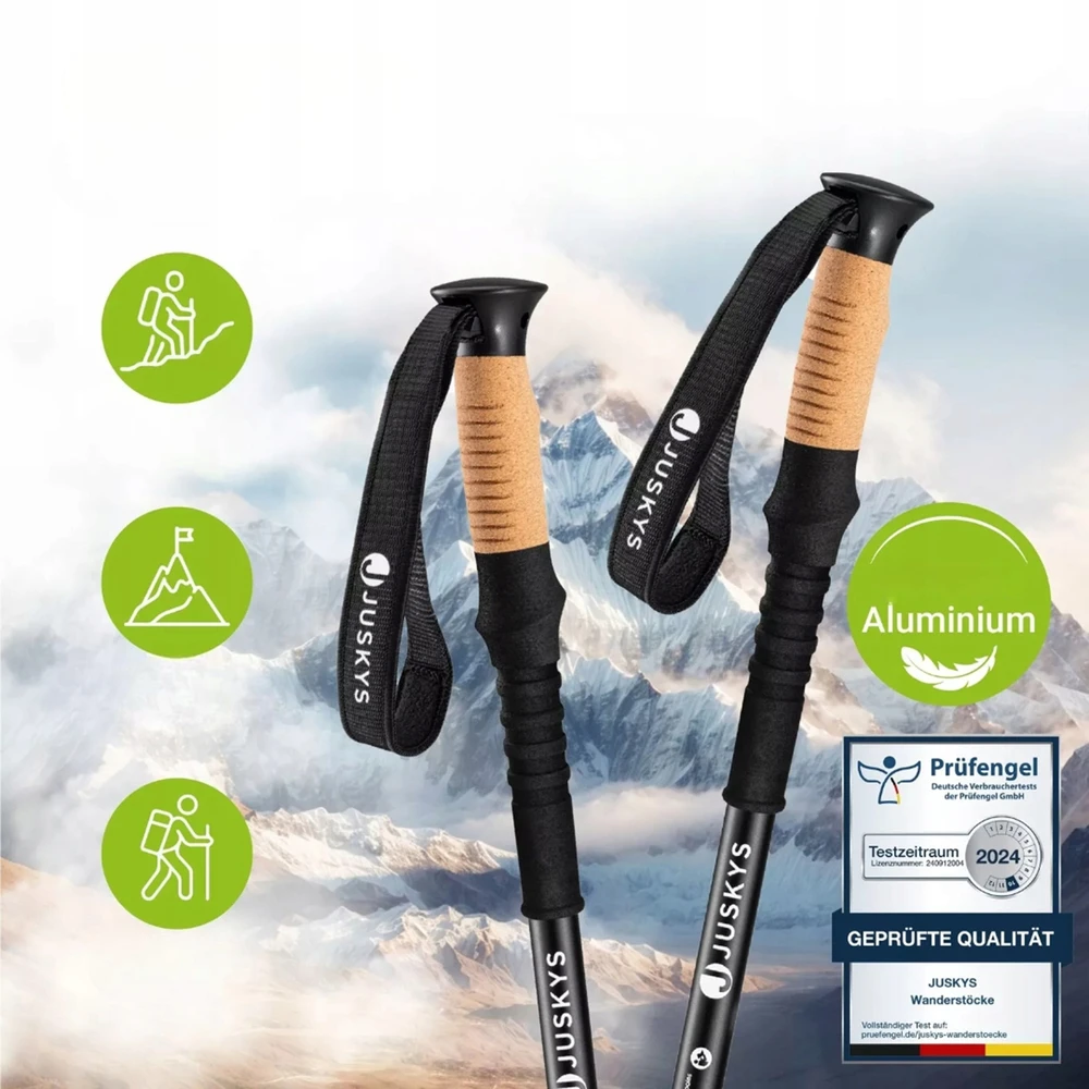 Juskys Trekking lazdų rinkinys, 2 vnt., reguliuojamas 65-135 cm, juodos spalvos