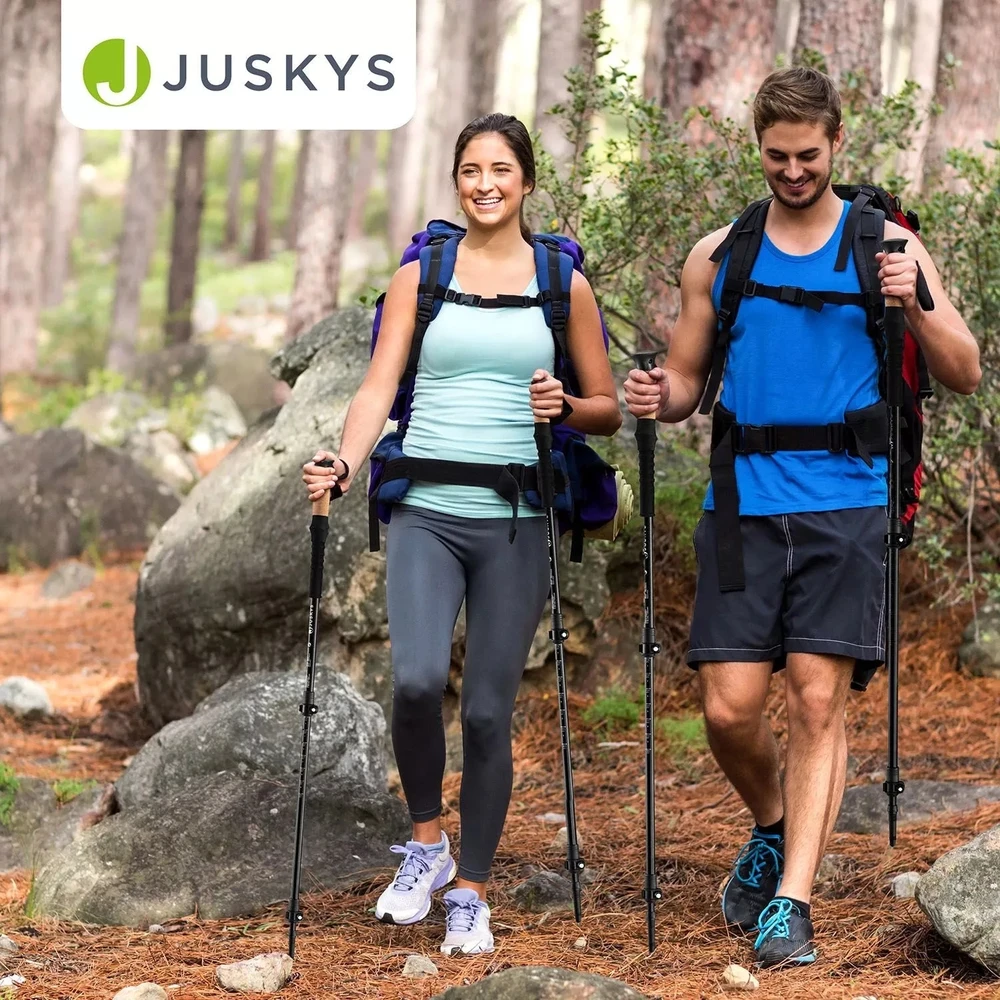 Juskys Trekking lazdų rinkinys, 2 vnt., reguliuojamas 65-135 cm, juodos spalvos