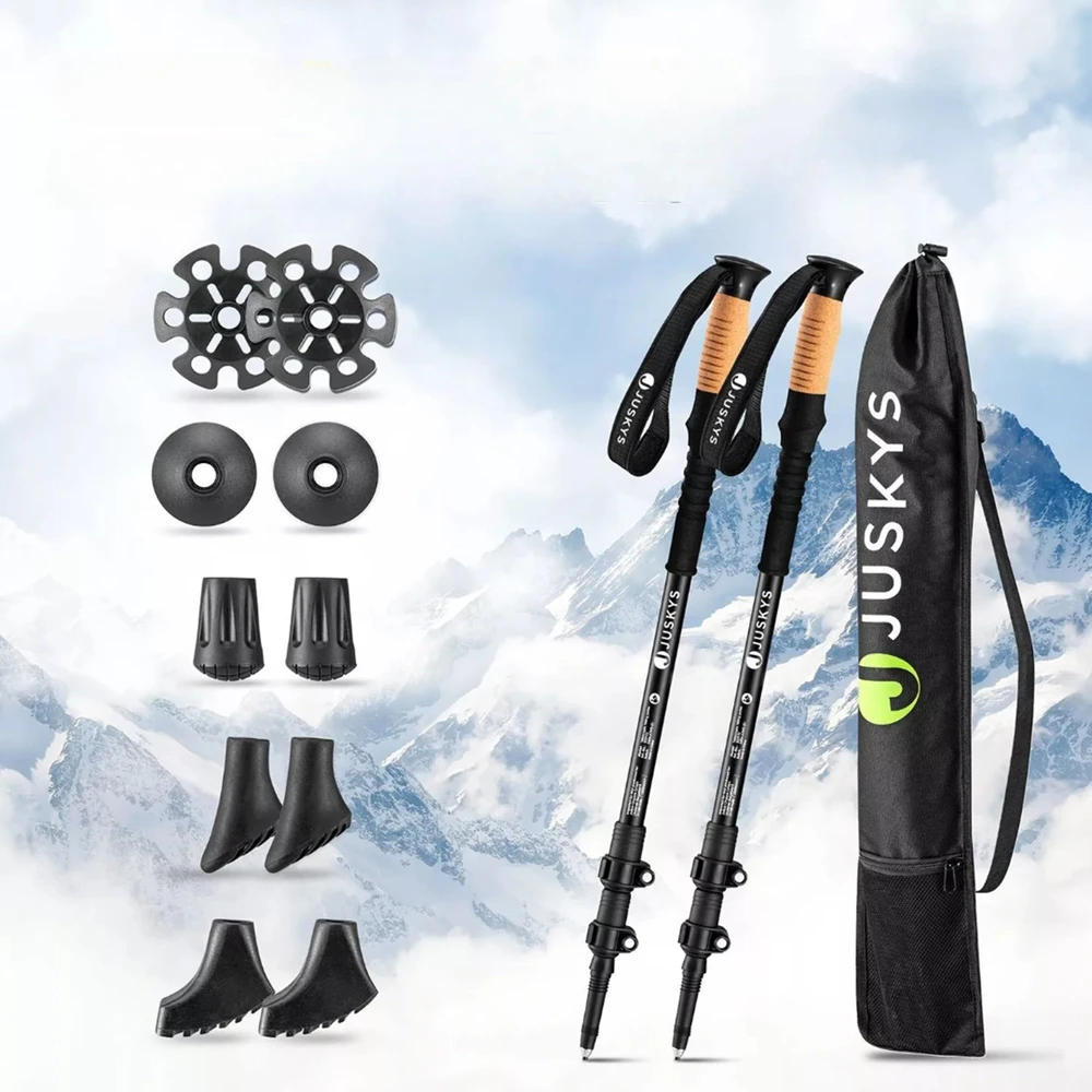 Juskys Trekking lazdų rinkinys, 2 vnt., reguliuojamas 65-135 cm, juodos spalvos