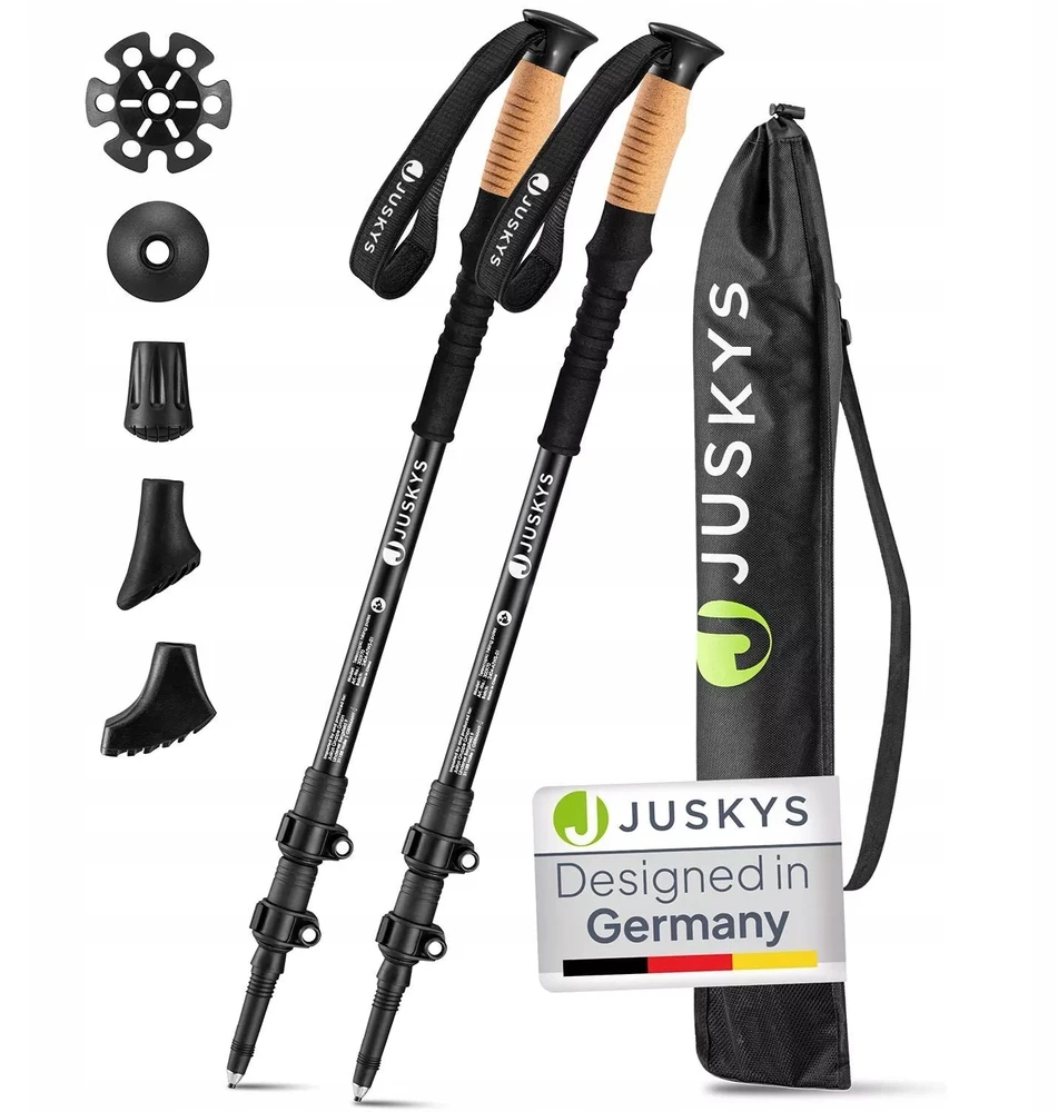 Juskys Trekking lazdų rinkinys, 2 vnt., reguliuojamas 65-135 cm, juodos spalvos