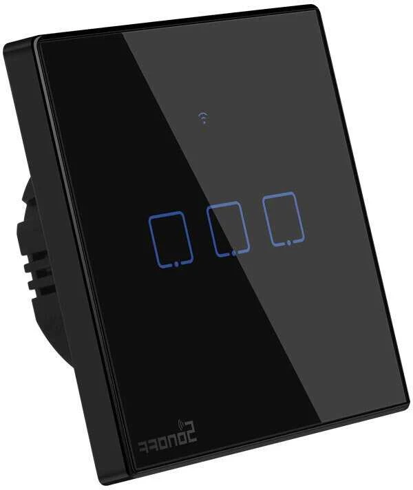 Sonoff T3EU3C-TX 3 kanalų sieninis jungiklis 230VAC juodas