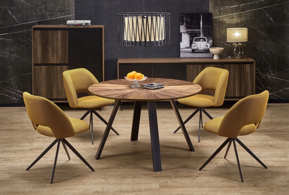 K546 Garstyčių juoda metalinė pasukama kėdė Modern Halmar