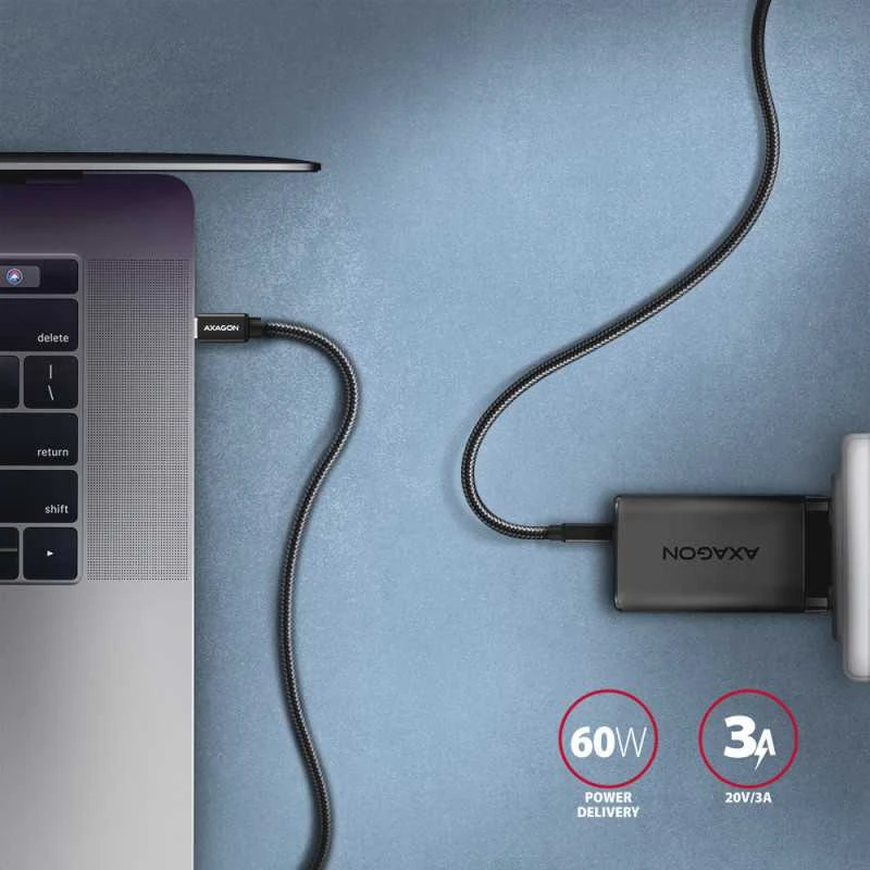 Axagon Data and Charging USB 3.2 Gen 1 kabelio ilgis 1 m. PD 60W, 3A. Juodas pynė.