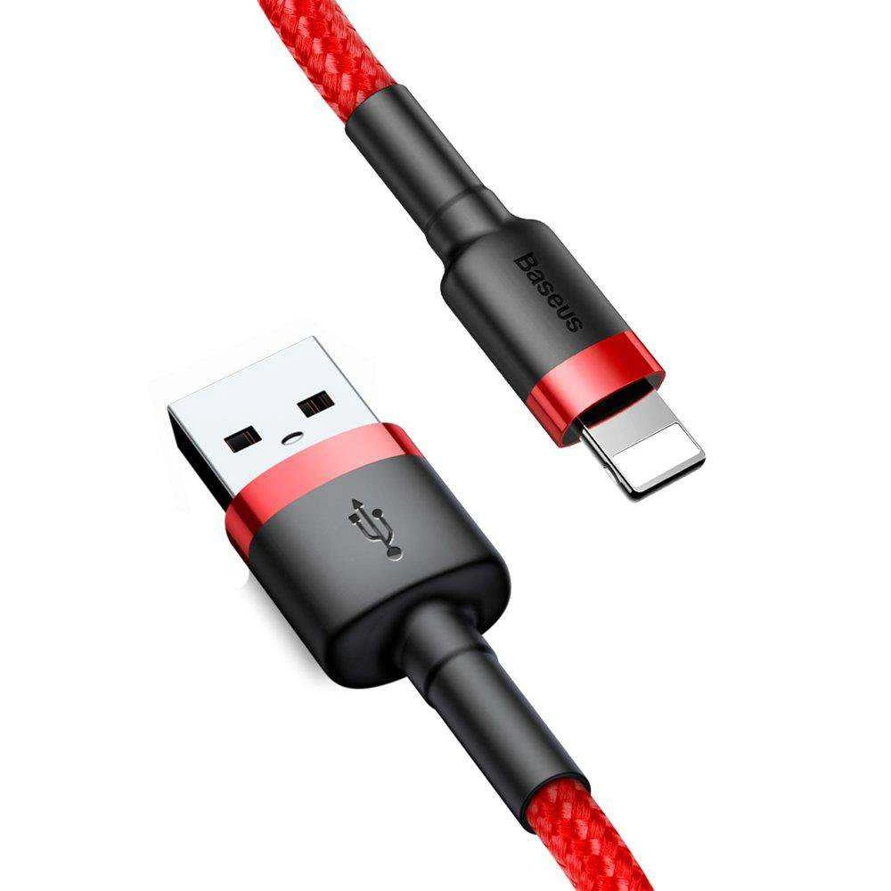 Kabelis Baseus USB2.0 A - IP lightning, 0.5 m, QC3.0 su nailoniniu šarvu Cafule raudonas/juodas