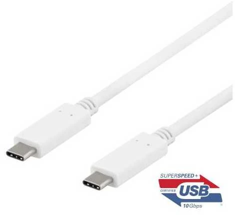 Kabelis DELTACO USB-C į USB-C, 0,5 m, 10 Gbps, 100 W 5A, USB 3.1 Gen 2, E-Market, baltas / USBC-1406
