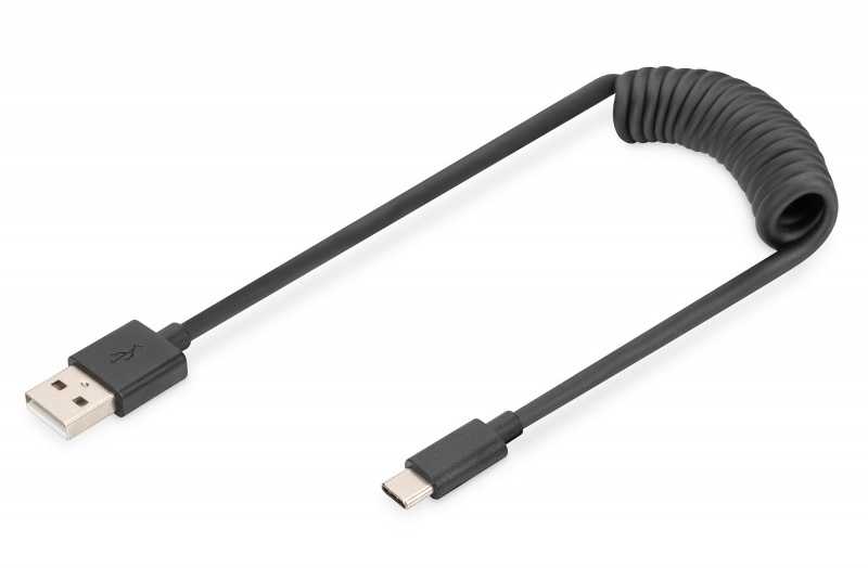 Digitus Skaitmenas | USB 2.0 tipo A į USB C spiralinis kabelis | AK-300430-006-S | USB-A į USB-C USB 2.0 Type A, kištukas | USB C, kištukas