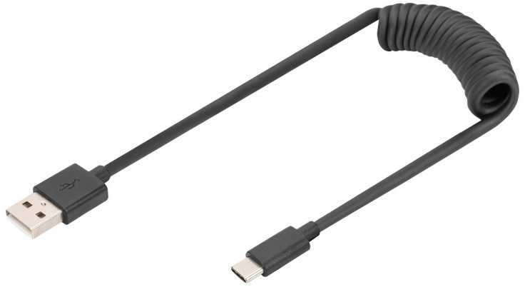 Digitus Skaitmenas | USB 2.0 tipo A į USB C spiralinis kabelis | AK-300430-006-S | USB-A į USB-C USB 2.0 Type A, kištukas | USB C, kištukas