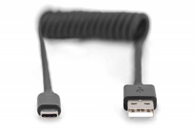 Digitus Skaitmenas | USB 2.0 tipo A į USB C spiralinis kabelis | AK-300430-006-S | USB-A į USB-C USB 2.0 Type A, kištukas | USB C, kištukas