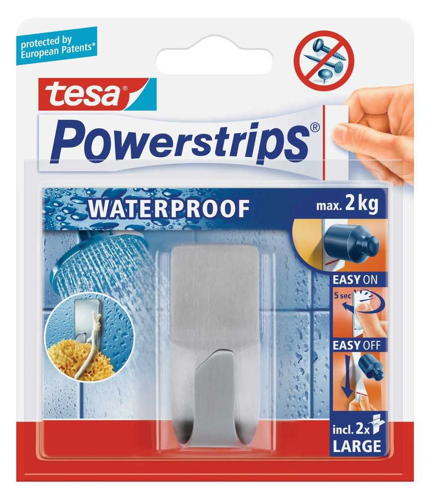 Kabliukas TESA POWER STRIPS WATERPROOF ZOOM, metalinis