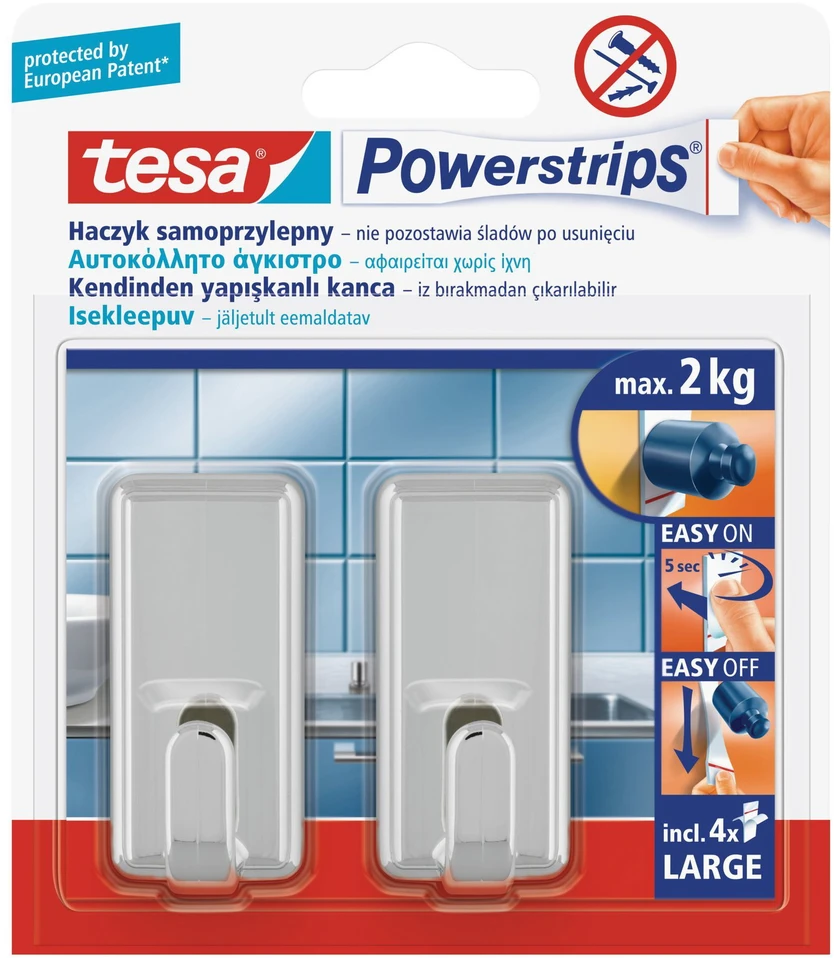 Kabliukas TESA POWER STRIPS WATERPROOF ZOOM, metalinis