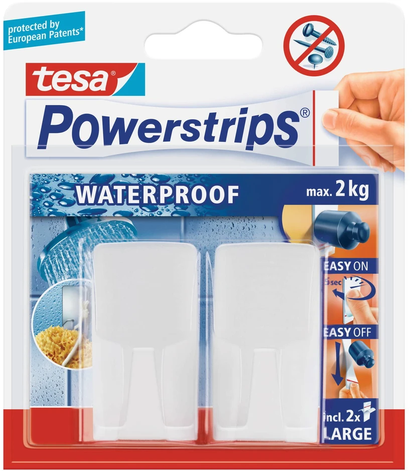 Kabliukas TESA POWER STRIPS WATERPROOF ZOOM, metalinis