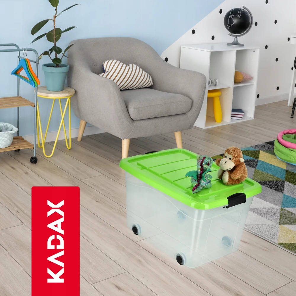 Kadax Didelis 60l talpos plastiko dėžė su ratukais žaislams