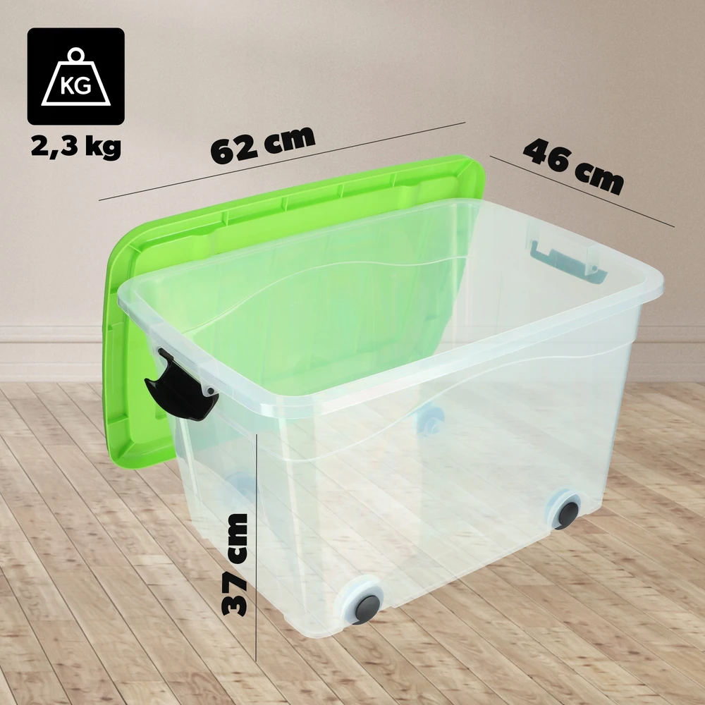 Kadax Didelis 60l talpos plastiko dėžė su ratukais žaislams