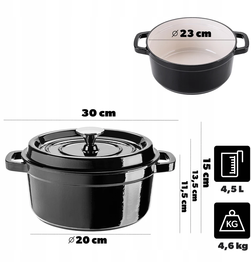 Kadax EMALINIS KETUS PUODAS 4,5L SU DANGIU DUJINĖ KROSTELĖ JUODA 23cm