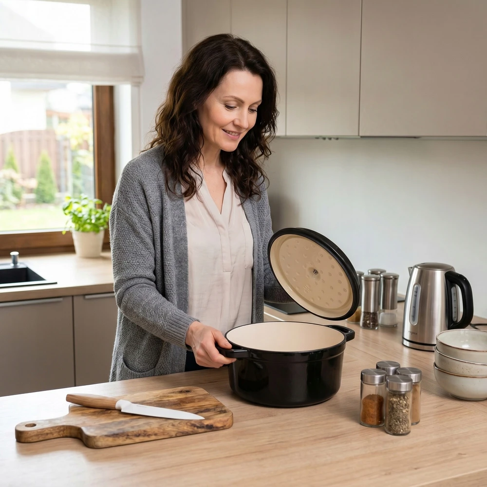 Kadax EMALINIS KETUS PUODAS 4,5L SU DANGIU DUJINĖ KROSTELĖ JUODA 23cm
