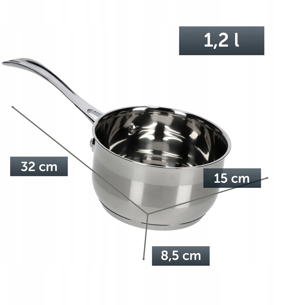 Kadax PUODAS, PLIENO PADAŽAS, 1,2 L, RANKENĖ, DUJOS, INDUKCINĖ, NERŪDŽIASIS PLIENAS