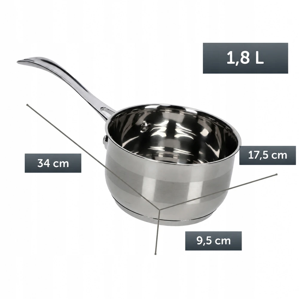 Kadax PUODAS, PLIENO PADAŽAS, 1,8 L, RANKENĖ, DUJOS, INDUKCINĖ, NERŪDŽIASIS PLIENAS