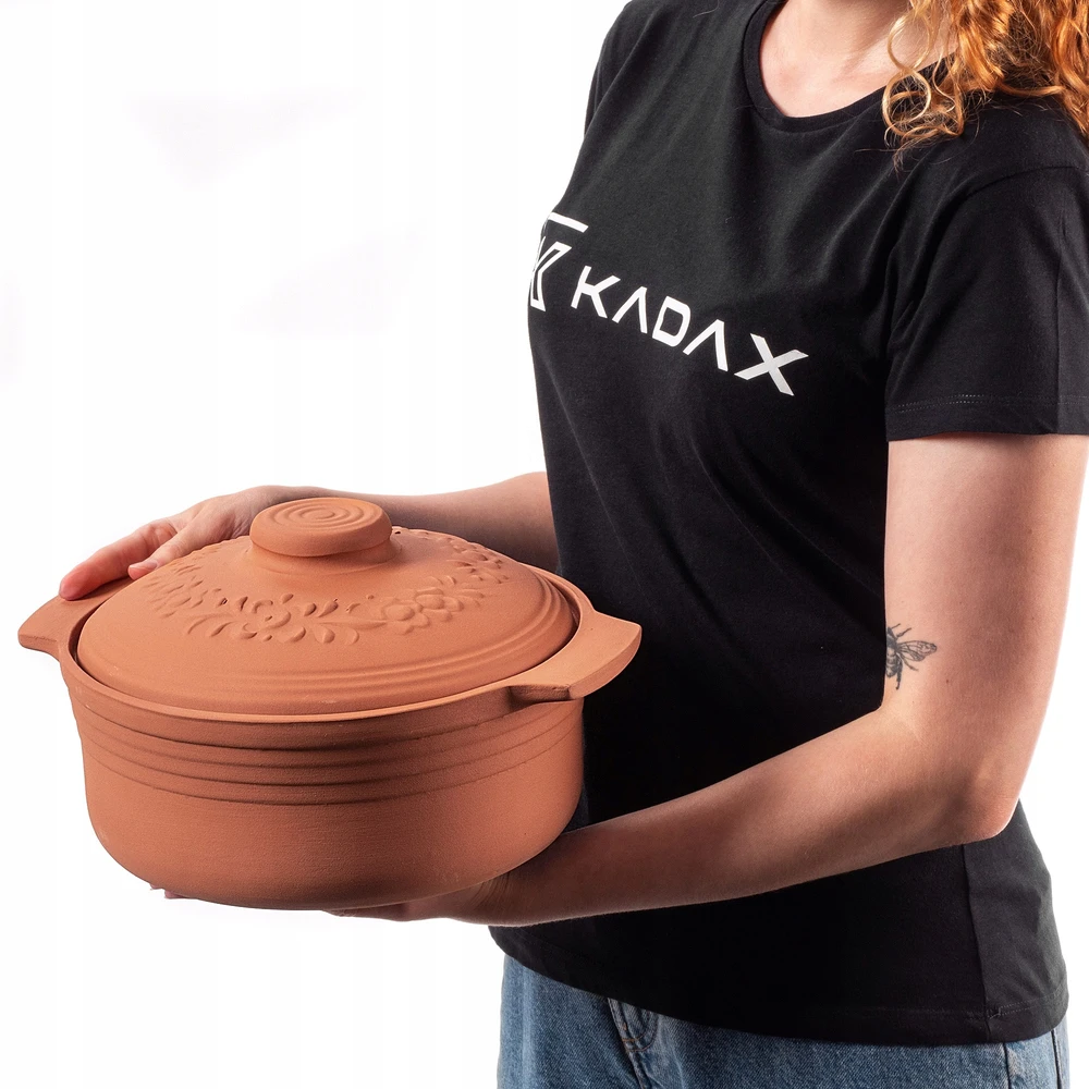 Kadax ROMĖNiško molio puodas 4 l molio indo FORMA SU DANGČIU APVALUS DIDELIS