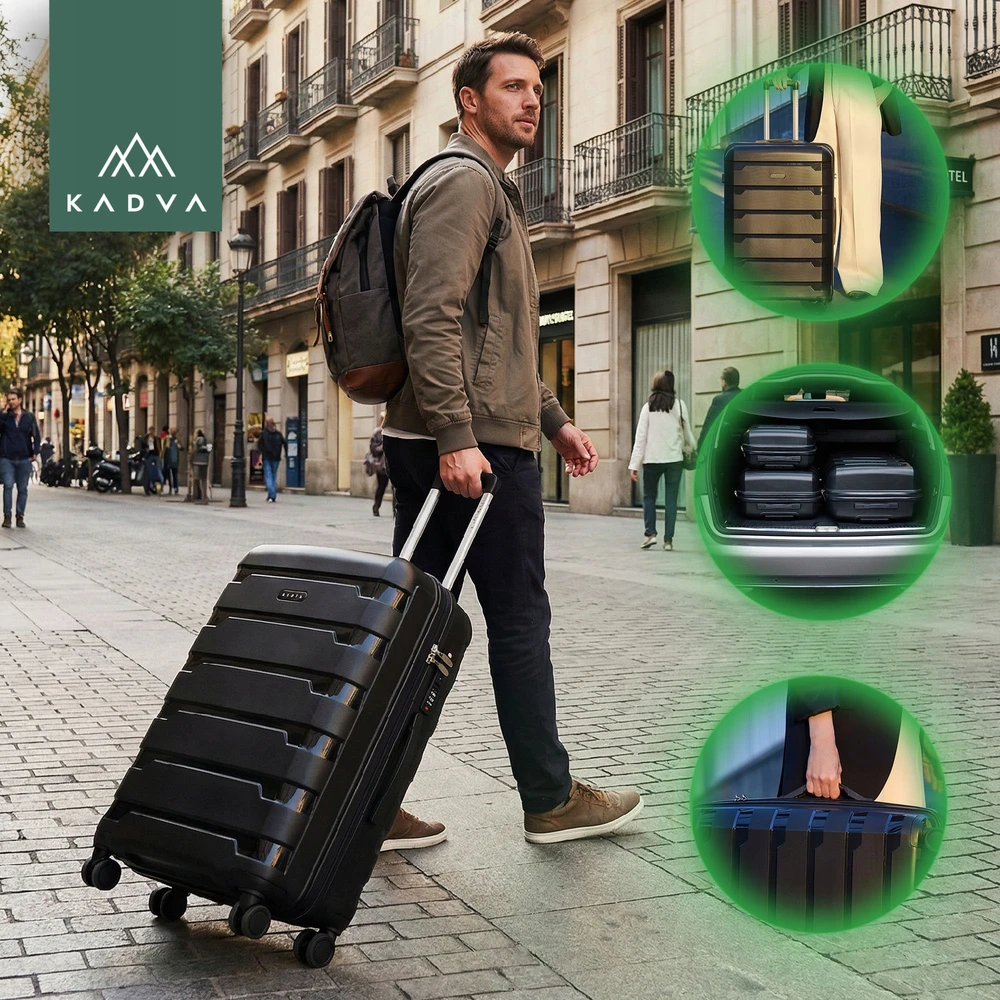 KADVA Cayes kelioninis lagaminas 113l 77x51x31 cm DIDELIS ANT RATAS KIETUS BAGAŽAS