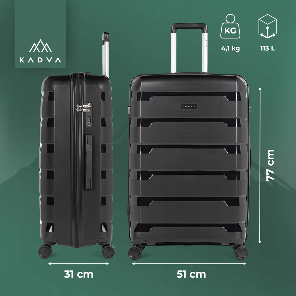 KADVA Cayes kelioninis lagaminas 113l 77x51x31 cm DIDELIS ANT RATAS KIETUS BAGAŽAS