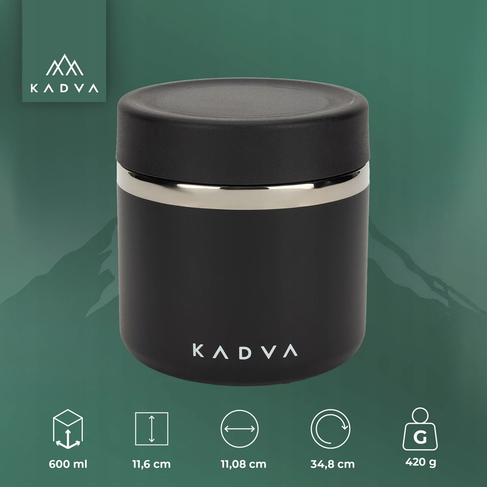 KADVA Eater izoliuotas pietų indelis 600 ml juodas Termosas MAISTUI