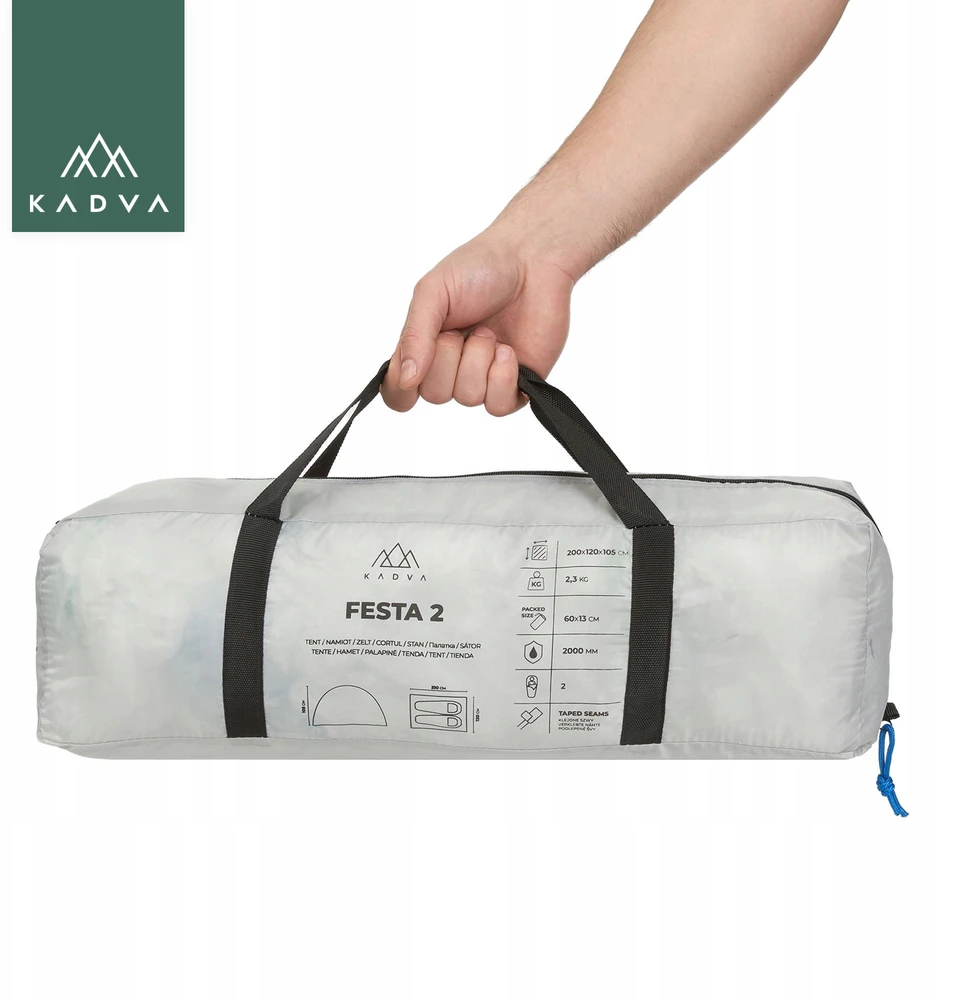 KADVA Festa 2 2 asmenų kempingo palapinė pilka/mėlyna LIGHTWEIGHT COMPACT