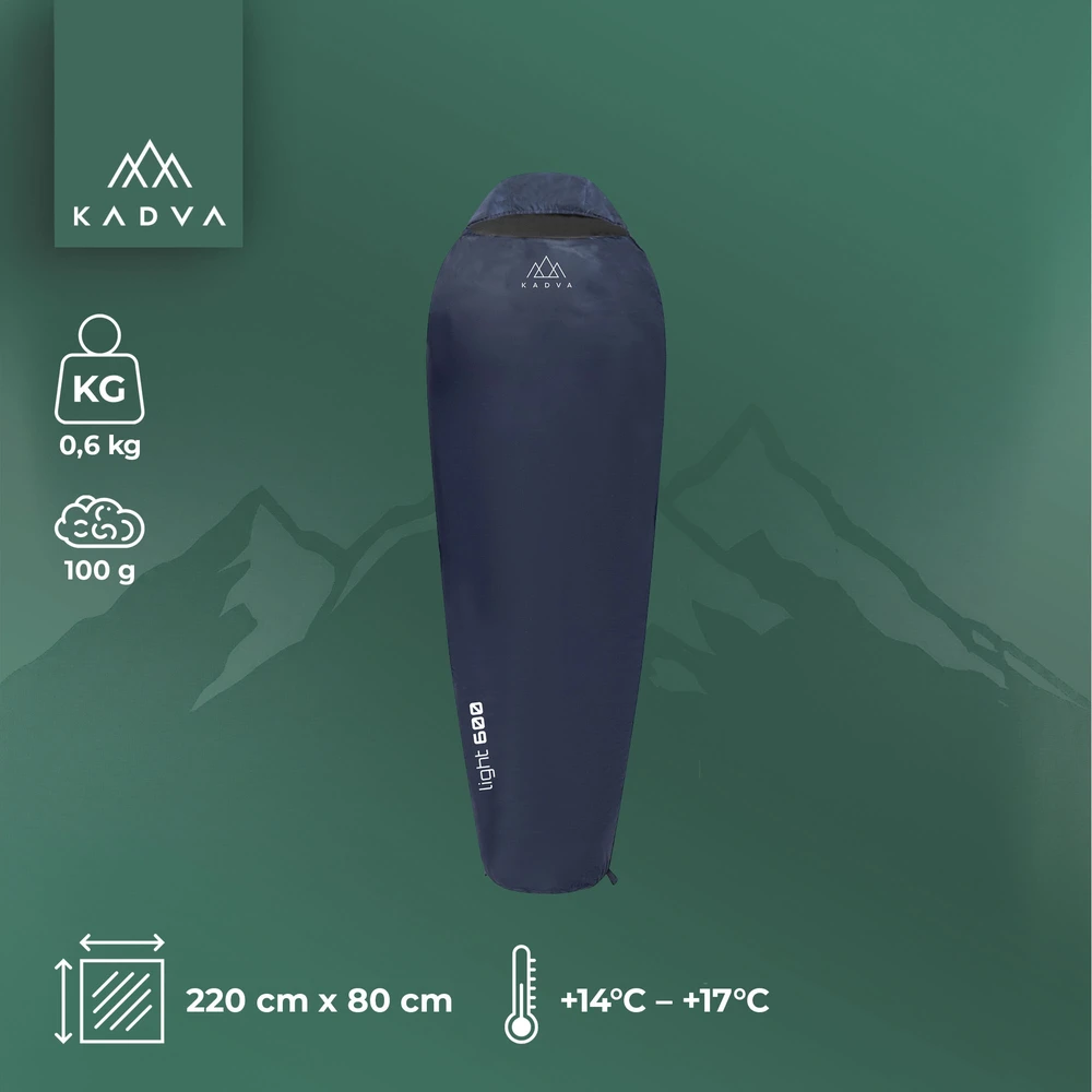 KADVA Light 600 L miegmaišis kairysis tamsiai mėlynas Tourist 220x80 TERMĖ IZOLIACIJA