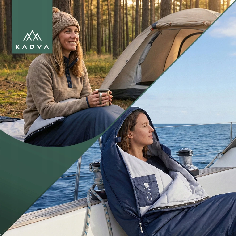 KADVA Light 600 R miegmaišis, dešinysis, tamsiai mėlynas, 220x80 Tourist su užvalkalu Light