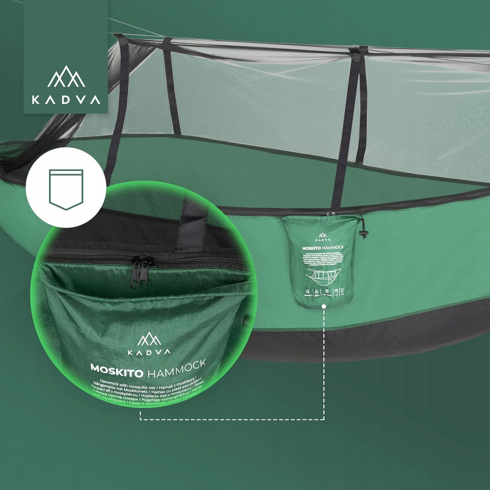 KADVA Moskito žalias turistinis hamakas SU UODŲ TURISTINIU SODU