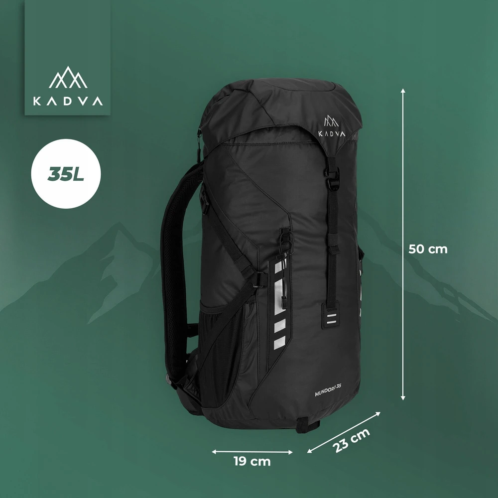 KADVA Mundoro 35l kalnų žygio kuprinė, juoda, trekingas SU dangteliu