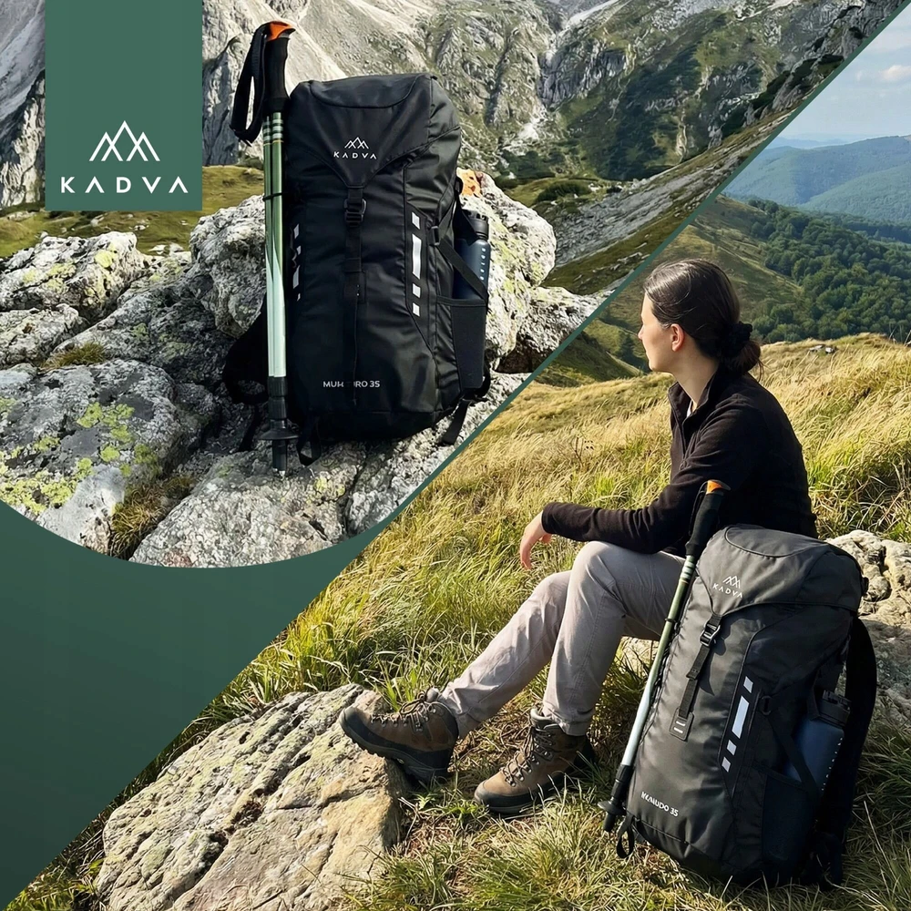 KADVA Mundoro 35l kalnų žygio kuprinė, juoda, trekingas SU dangteliu