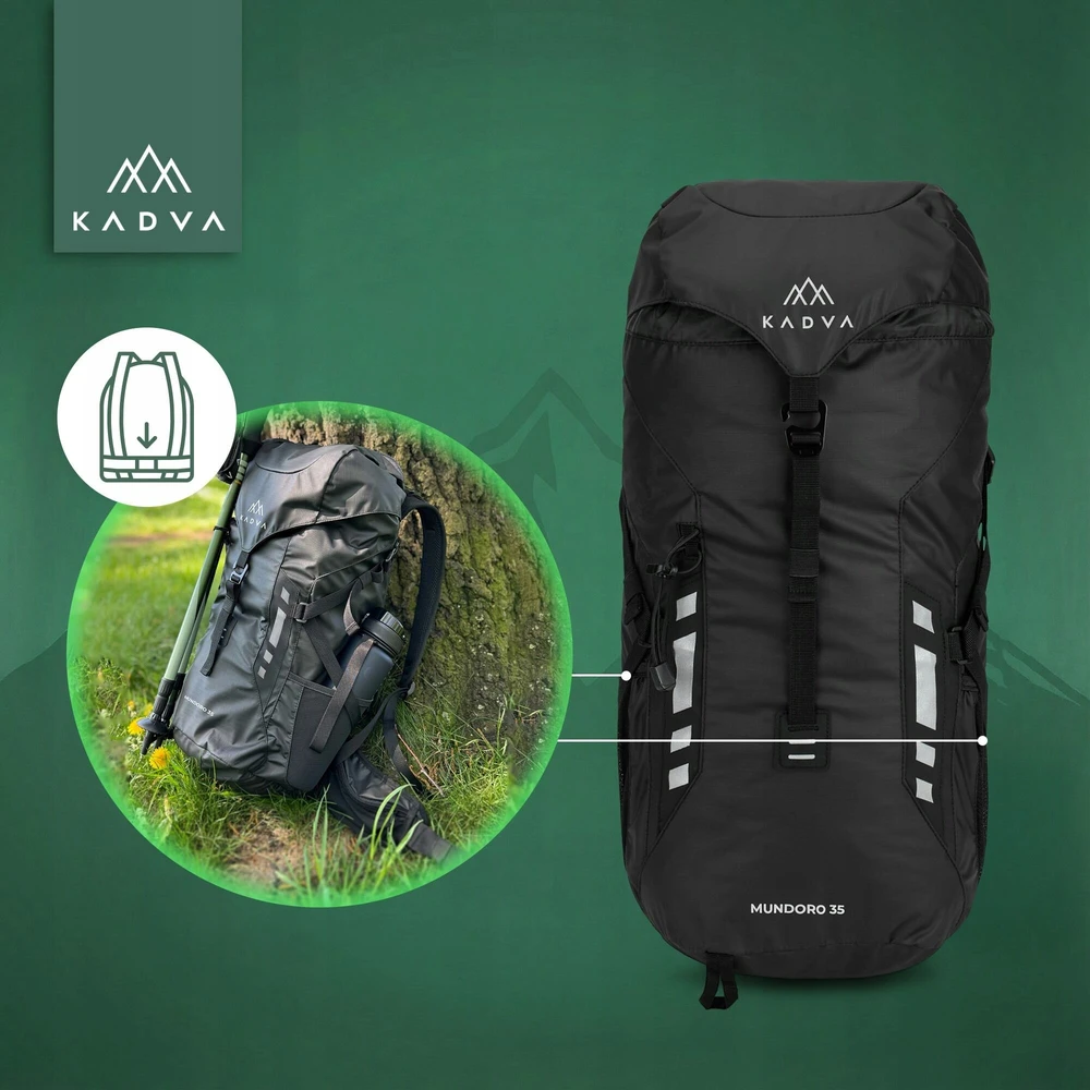 KADVA Mundoro 35l kalnų žygio kuprinė, juoda, trekingas SU dangteliu