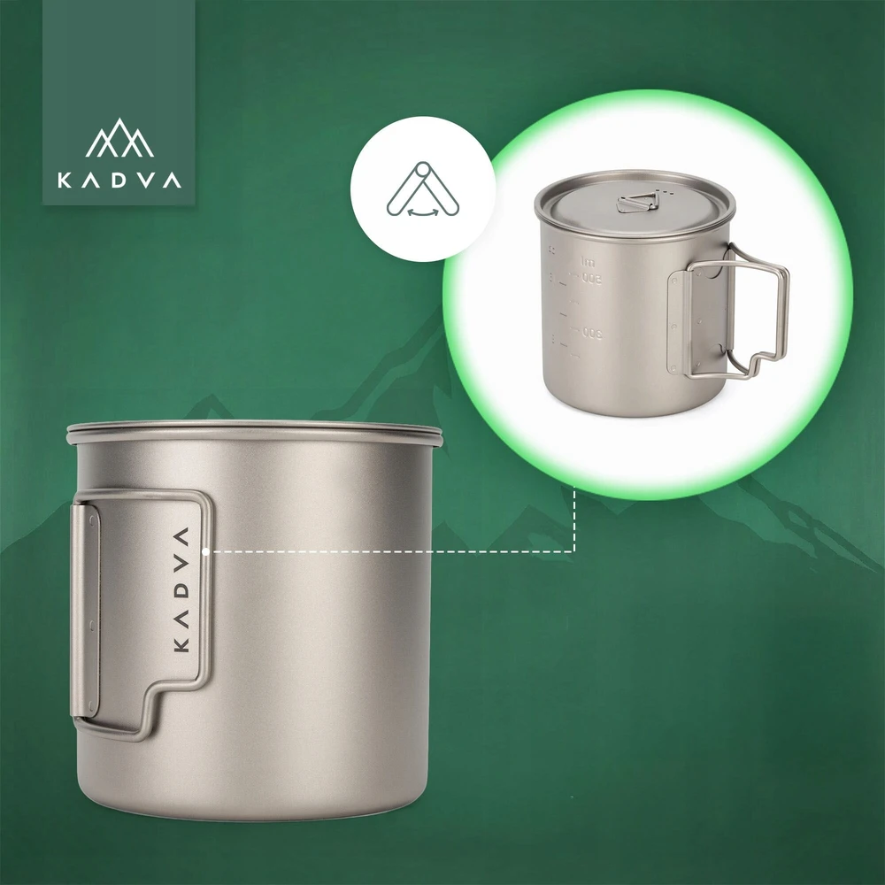 KADVA TITANIUM TOURIST puodukas / 650ml / LIGHT 120g / sulankstomas + dangtelis