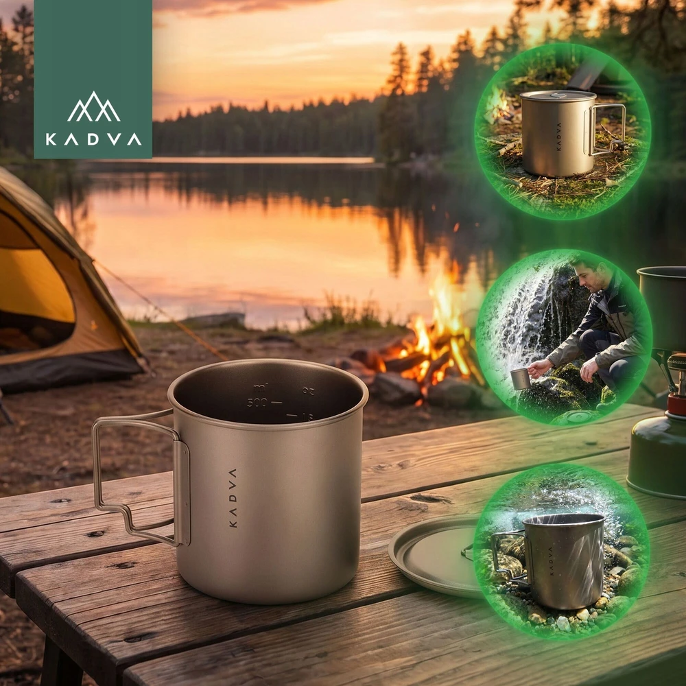 KADVA TITANIUM TOURIST puodukas / 650ml / LIGHT 120g / sulankstomas + dangtelis