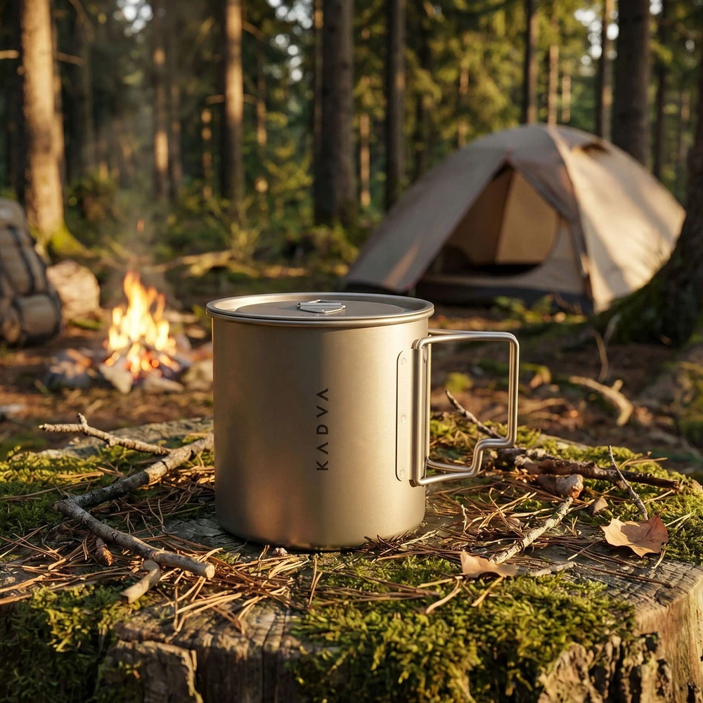 KADVA TITANIUM TOURIST puodukas / 650ml / LIGHT 120g / sulankstomas + dangtelis