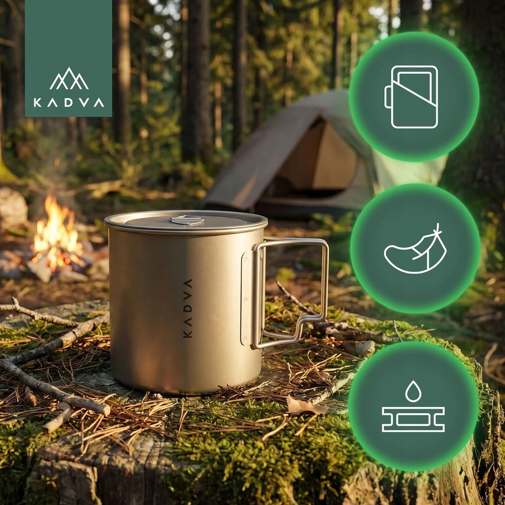 KADVA TITANIUM TOURIST puodukas / 650ml / LIGHT 120g / sulankstomas + dangtelis