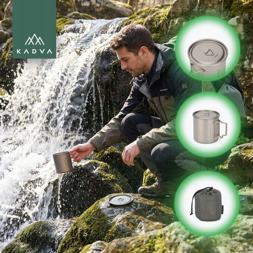 KADVA TITANIUM TOURIST puodukas / 650ml / LIGHT 120g / sulankstomas + dangtelis