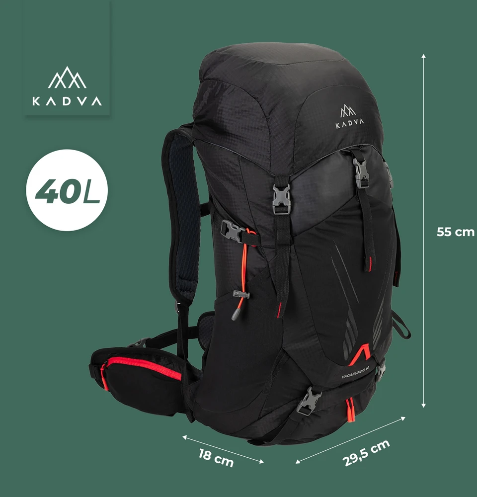 KADVA VAGABUNDO ŽYGIŲ KUPRINĖ 40l Juodas KALNŲ TREKKINĖ DENGALIS