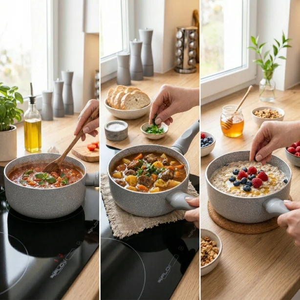 Kaistuvas aluminiowy Florina Isla 16 cm 1,1 l smėlio spalva nieprzywierający