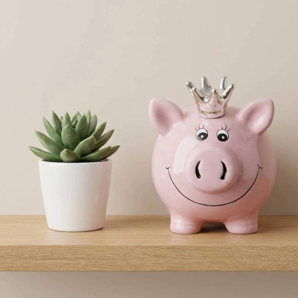 Kaj PIGGY BANK 13 CM KERAMIKOS ATIDARYTA DOVANA MERGAITĖMS VAIKAMS