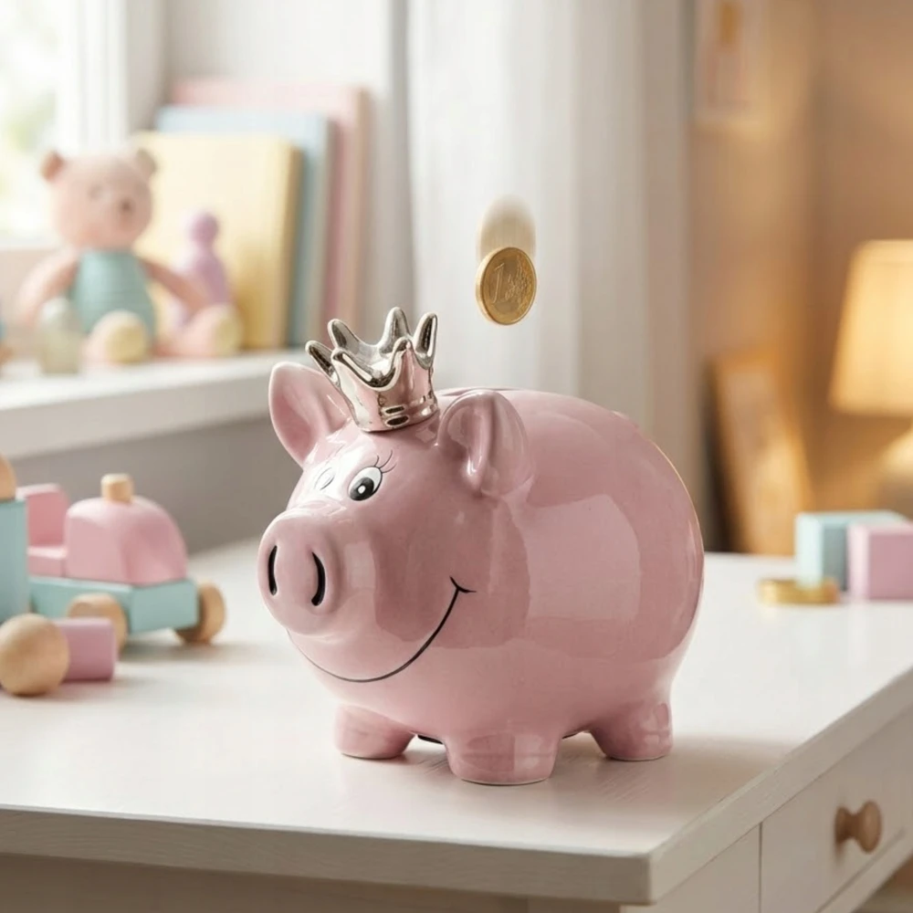 Kaj PIGGY BANK 13 CM KERAMIKOS ATIDARYTA DOVANA MERGAITĖMS VAIKAMS