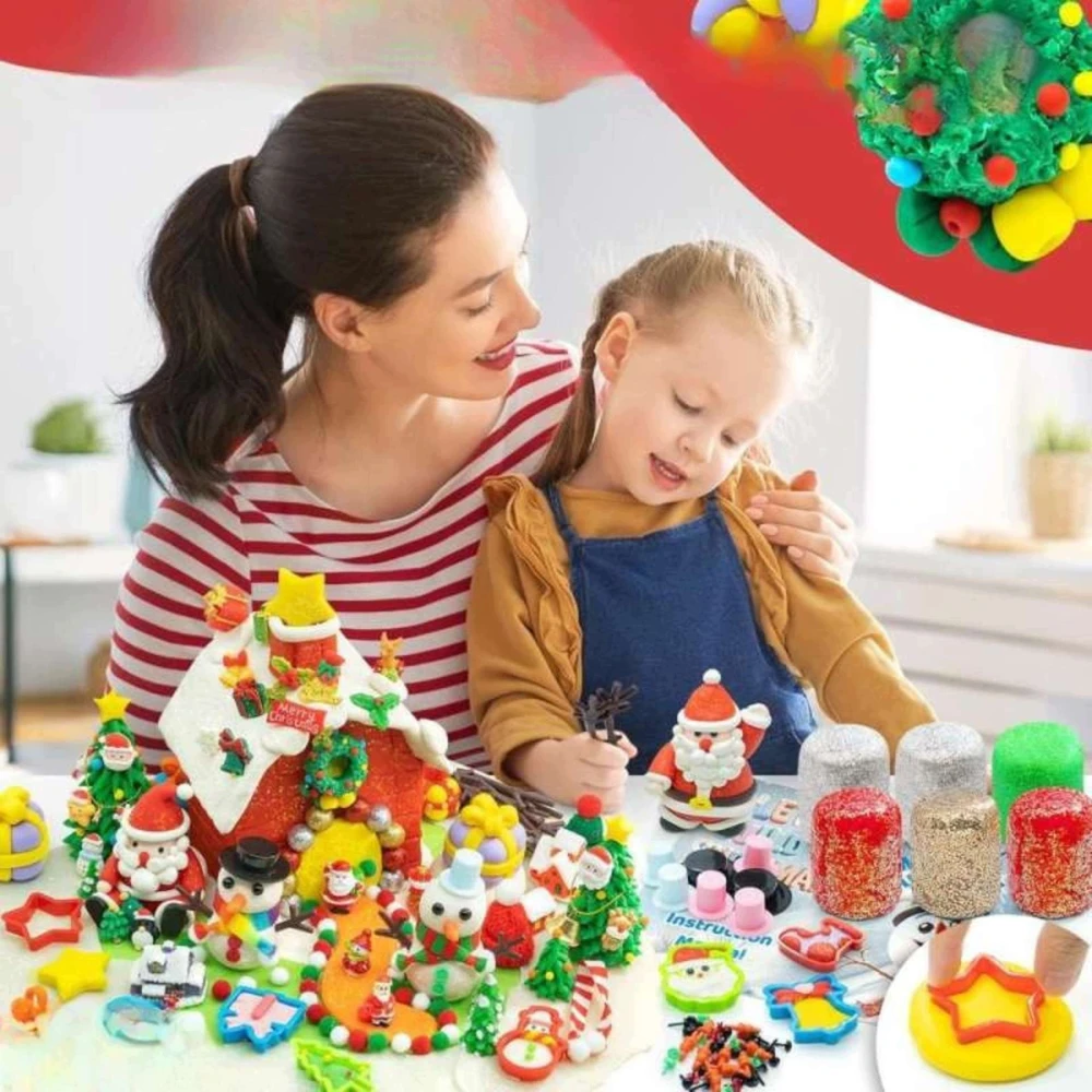 Kalėdinės tešlos rinkinys 280 vienetų, blizgantis modelino molis, DIY organizatorius