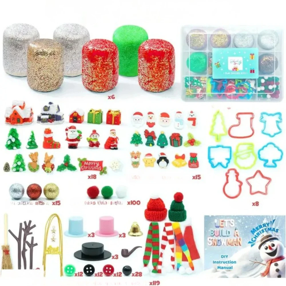Kalėdinės tešlos rinkinys 280 vienetų, blizgantis modelino molis, DIY organizatorius