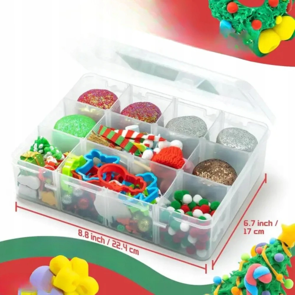 Kalėdinės tešlos rinkinys 280 vienetų, blizgantis modelino molis, DIY organizatorius